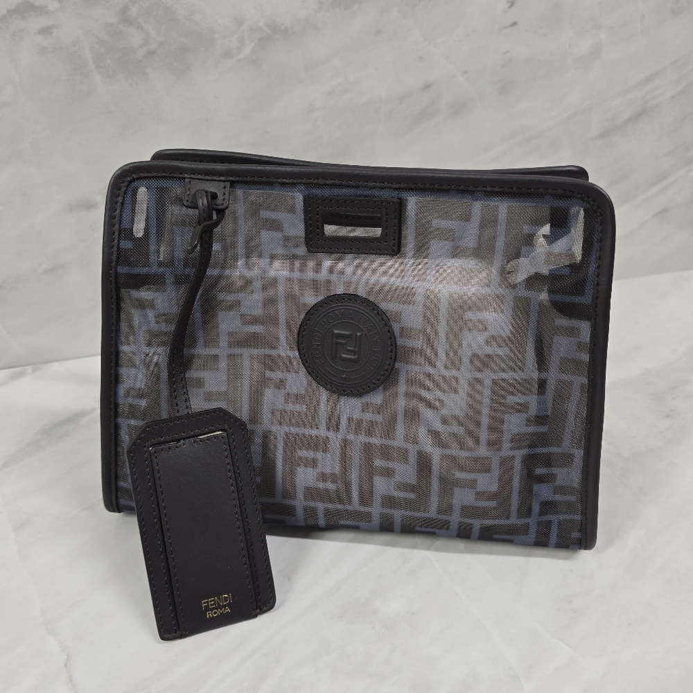Fendi Azure/Zucca Print Black Mesh Bag
